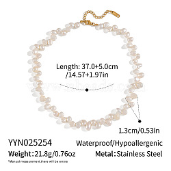 Elegant Natural Freshwater Pearl Beaded Necklaces with Real 18K Gold Plated 304 Stainless Steel End Chains for Women, Two Sides Polished, Floral White, 14.57 inch(37cm)(TC0594-6)