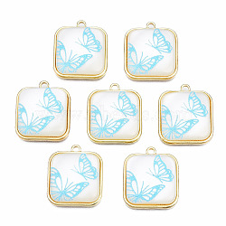 Resin Pendants, with Light Gold Plated Alloy, Cadmium Free & Nickel Free & Lead Free, Square with Butterfly, Light Sky Blue, 20.5x18x5.5mm, Hole: 1.6mm(PALLOY-N161-007-NR)