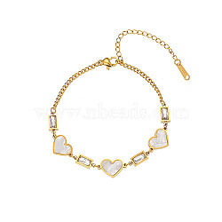 Stainless Steel Heart Shell Link Bracelets for Women, Golden, 6-1/4 inch(16cm)(AN4728-1)