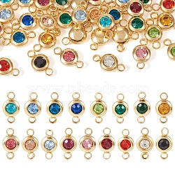 34Pcs 17 Colors 304 Stainless Steel Rhinestone Connector Charms, Flat Round Links, Golden, Mixed Color, 12x6.5x4mm, Hole: 2mm, 2pcs/color(STAS-TA0002-24)