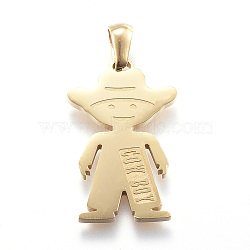 Ion Plating(IP) 304 Stainless Steel Pendants, Cow Boy, Golden, 25.5x16.5x2mm, Hole: 3x6mm(STAS-K162-033G)