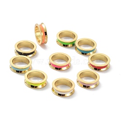 Brass Enamel European Beads, Large Hole Beads, Long-Lasting Plated, Lead Free & Cadmium Free, Real 18K Gold Plated, Ring, Mixed Color, 10x3mm, Hole: 7.5mm(KK-B047-03G)