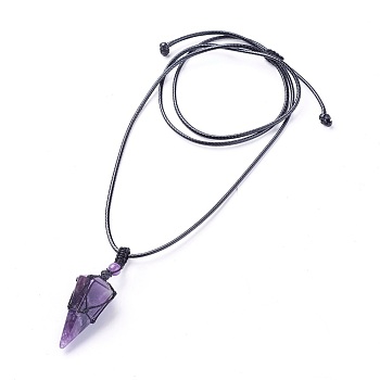 Natural Amethyst Pendants Necklaces, with Waxed Cord and Nylon Cord, Cone, 31.18 inch~33 inch(79.2~84cm), 1.5~2mm