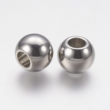 201 Stainless Steel Beads, Large Hole Beads, Rondelle, Stainless Steel Color, 14x11mm, Hole: 6mm