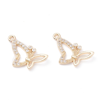Rack Plating Brass Micro Pave Cubic Zirconia Charms, Long-Lasting Plated, Butterfly, Light Gold, 12x19.5x2mm, Hole: 1.2mm