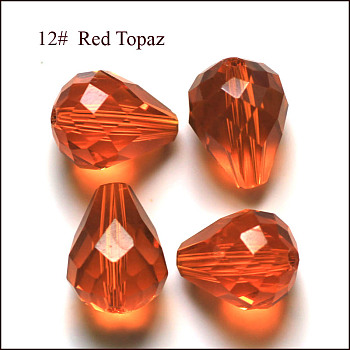 Imitation Austrian Crystal Beads, Grade AAA, Faceted, Drop, Dark Orange, 6x8mm, Hole: 0.7~0.9mm