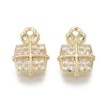 Brass Micro Pave Clear Cubic Zirconia Charms, Nickel Free, Gift, Real 18K Gold Plated, 11.5x8x2mm, Hole: 1.2mm