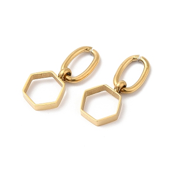 Ion Plating(IP) 304 Stainless Steel Hexagon Charms, with Open Jump Rings, Real 14K Gold Plated, 20mm, Hole: 7x3.5mm