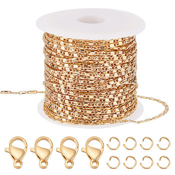 DIY Chain Bracelet Necklace Making Kit, Including Brass Bar Link Chains, 304 Stainless Steel Clasps & Jump Rings, Golden, Chain: 10m/bag