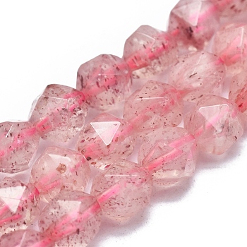 Natural Strawberry Quartz Beads Strands, Faceted, Round, Star Cut Round Beads, 7~8mm, Hole: 1mm, about 48~54pcs/Strand, 14.5 inch~15.7  inch(37~40cm)