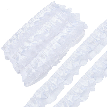 9.5~10M 2-Layer Pleated Satin Organza Ribbons, White, 1-5/8 inch(40mm)