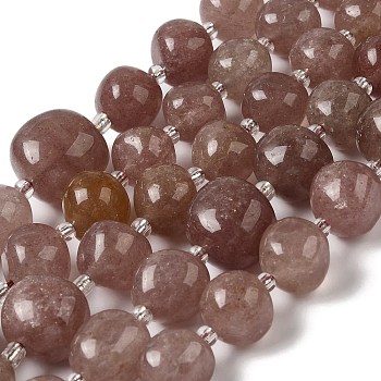 Natural Strawberry Quartz Beads Strands, with Seed Beads, Nuggets, Tumbled Stone, 6.5~12.5x6.5~13x6~15mm, Hole: 1.2mm, about 34pcs/strand, 14.96''(38cm)