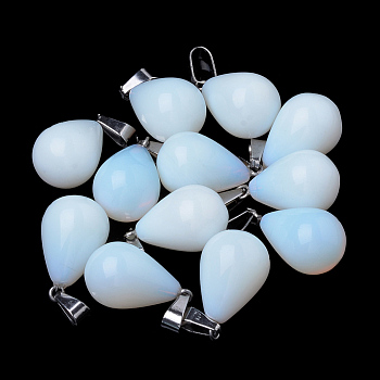 Teardrop Opalite Pendants, with Platinum Plated Brass Findings, 21~24x12~14mm, Hole: 2x7mm