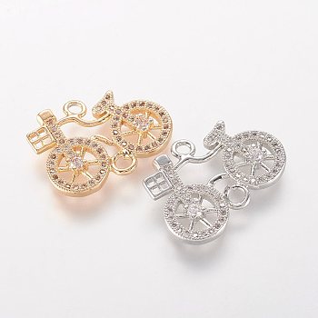 Brass Micro Pave Cubic Zirconia Links, Bicycle, Mixed Color, 15x19.5x2.5mm, Hole: 1.5mm