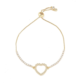 Heart Brass Micro Pave Clear Cubic Zirconia Link Bracelets, Box Chains Slider Bracelets, Golden for Women, 5-7/8 inch(15cm)