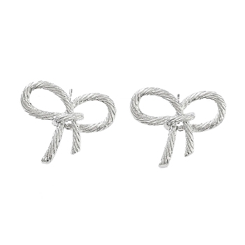 Bowknot Brass Stud Earrings, Long-Lasting Plated, Lead Free & Cadmium Free, Platinum, 20x24.5mm
