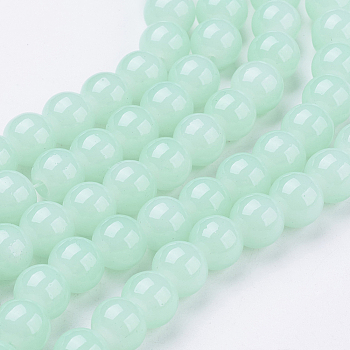 Imitation Jade Glass Beads Strands, Spray Painted, Round, Aquamarine, 8mm, Hole: 1.3~1.6mm, about 100pcs/strand, 31.4 inch