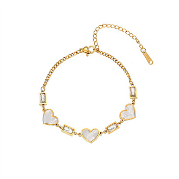 Stainless Steel Heart Shell Link Bracelets for Women, Golden, 6-1/4 inch(16cm)