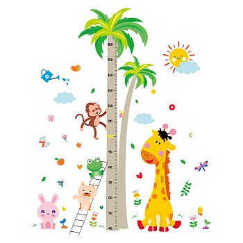 PVC Height Growth Chart Wall Sticker, Animal with 40 to 160 cm Measurement, for Kid Room Bedroom Wallpaper Decoration, Orange, 900x390x3mm, 3pcs/set