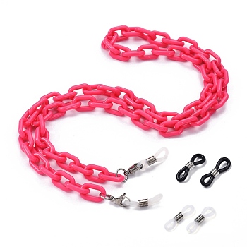 Eyeglasses Chains, Neck Strap for Eyeglasses, with Opaque Acrylic Cable Chains, 304 Stainless Steel Lobster Claw Clasps and Rubber Loop Ends, Deep Pink, 27.75 inch(70.5cm)