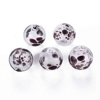 Transparent Handmade Blown Glass Globe Beads, Spot Pattern, Round, Coconut Brown, 14~15mm, Hole: 1~2mm