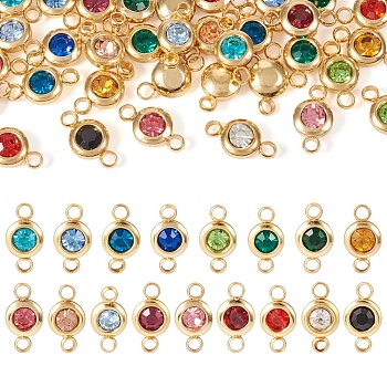 34Pcs 17 Colors 304 Stainless Steel Rhinestone Connector Charms, Flat Round Links, Golden, Mixed Color, 12x6.5x4mm, Hole: 2mm, 2pcs/color