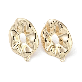Brass Stud Earring Findings, Oval, Real 18K Gold Plated, 21.5x15mm, Hole: 1.2mm, Pin: 0.7x11mm