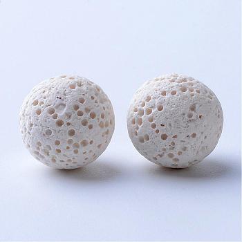 Unwaxed Natural Lava Rock Beads, for Perfume Essential Oil Beads, Aromatherapy Beads, Dyed, Round, No Hole, White, 8~9mm