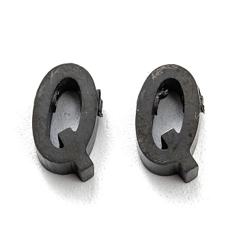 304 Stainless Steel Charms, Alphabet, Electrophoresis Black, Letter.Q, 9x6x3mm, Hole: 1.8mm