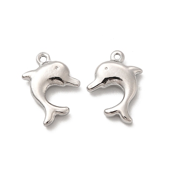 201 Stainless Steel Pendants, Dolphin Charm, Stainless Steel Color, 15x13x3.5mm, Hole: 1.5mm