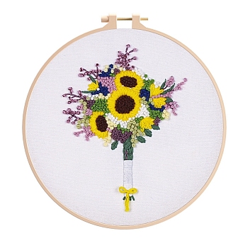 Flower Pattern DIY Embroidery Kit, including Embroidery Needles & Thread, Cotton Cloth, Yellow, 210x210mm