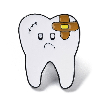 Tooth Protection Theme Enamel Pins, Black Alloy Brooch for Backpack Clothes, White, 26x22x2mm