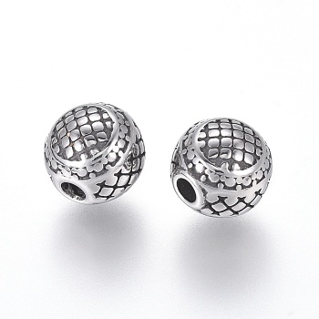 304 Stainless Steel Beads, Rondelle, Antique Silver, 8mm, Hole: 2mm