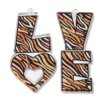 Opaque Acrylic Pendants, Word LOVE, Colorful, 50x21~25.5x2.5mm, Hole: 1.6mm