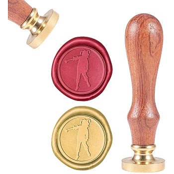 DIY Scrapbook, Brass Wax Seal Stamp and Wood Handle Sets, Human, Golden, 8.9x2.5cm, Stamps: 25x14.5mm