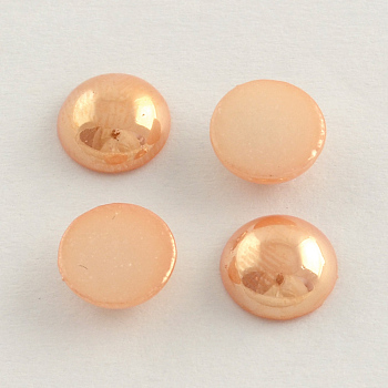 Pearlized Plated Opaque Glass Cabochons, Half Round/Dome, PeachPuff, 13~14x5~5.5mm