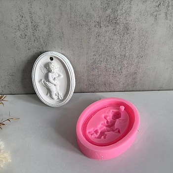 Oval with Angel Pendant DIY Statue Silicone Molds, Portrait Sculpture Resin Casting Molds, for UV Resin & Epoxy Resin Jewelry Making, Hot Pink, 107x79x24mm, Hole: 7mm, Inner Diameter: 92x66mm