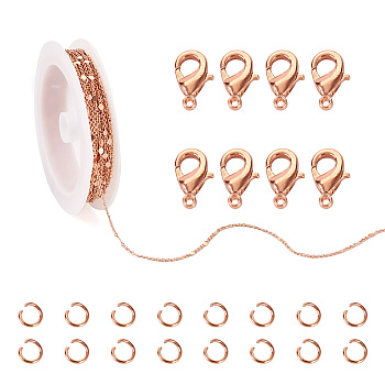 DIY Chains Bracelet Necklace Making Kit, Including Brass Flat Round Link Chains & Clasps, 304 Stainless Steel Jump Rings, Rose Gold, Chain: about 16.40 Feet(5m)/Bag