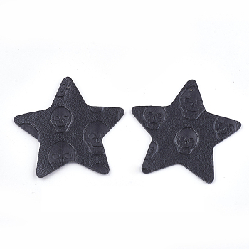 PU Leather Big Pendants, Star with Skull, Black, 52x54x1.5mm, Hole: 1.5mm