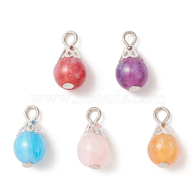 Silver Mixed Color Round Iron+Resin Pendants