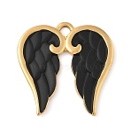 304 Stainless Steel Enamel Pendants, Wing Charm, Real 18K Gold Plated, Black, 23x23x1.5mm, Hole: 2mm(STAS-P404-09G-02)