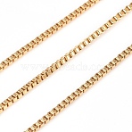 304 Stainless Steel Box Chains, Venetian Chains, with Spool, Unwelded, Golden, 1.5x1.5x1.5mm, about 32.8 Feet(10m)/roll(CHS-G011-10G)