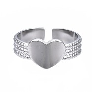 304 Stainless Steel Heart Cuff Ring, Chunky Ring for Women, Stainless Steel Color, US Size 6 1/2(16.9mm)(RJEW-T023-61P)