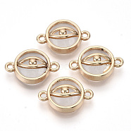 Glass Links connectors, with Light Gold Plated Alloy Findings, Flat Round with Eye, Clear, 13.5x19.5x6mm, Hole: 1.6mm(GLAA-T015-07H)