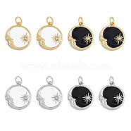 8Pcs 4 Colors Rack Plating Brass Micro Pave Cubic Zirconia Pendants, with Enamel and Jump Ring, Long-Lasting Plated, Cadmium Free & Lead Free, Flat Round & Sun & Moon, Mixed Color, 17.5x15.5x3mm, Hole: 3mm; 2pcs/color(ZIRC-DC0001-12)