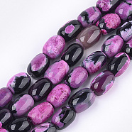 Natural Fire Crackle Agate Beads Strands, Dyed, Barrel, Magenta, 17~18x13mm, Hole: 1mm, about 22pcs/strand, 15.3 inch(G-T121-03C)