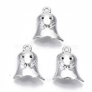 Halloween Tibetan Style Alloy Pendant Rhinestone Settings, Lead Free & Cadmium Free,  Ghost, Antique Silver, Fit for 1mm Rhinestone, 17x14.5x3.5mm, Hole: 1.5mm, about 350pcs/500g(TIBE-N010-10AS-RS)