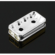 Brass Rhinestone Bridge Spacers, Grade A, Rectangle, Silver Color Plated, Crystal, 16x8x4mm, Hole: 2mm(X-RB-H248-01S)