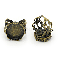 Cuff Brass Filigree Ring Components, Pad Ring Bases, Nickel Free, Antique Bronze, 18mm, Tray: 15mm(KK-E477-AB-NF)