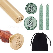 CRASPIRE DIY Wax Seal Stamp Kits, Including Brass Handles, Sealing Wax Sticks, Rectangle Velvet Pouches, Golden, Flower Pattern Brass Handles: 1pc(DIY-CP0002-88B)